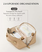 EACHY Travel Makeup Bag, Large Capacity Cosmetic Bag for Women, Waterproof PU Leather, Flat Open Portable Toiletry Bag for Skincare, Brushes & Travel Essentials
