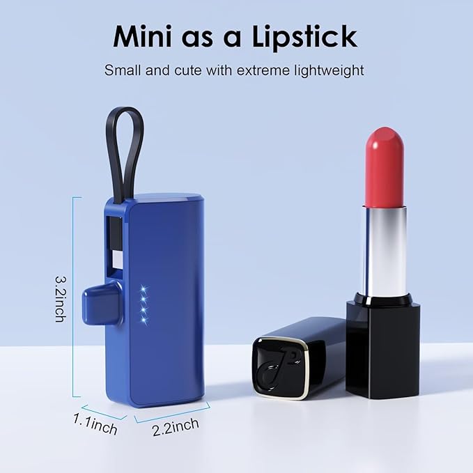 Mini Portable Charger for iPhone with Built-in Type-C Cable, 5200mAh Ultra-Compact Power Bank, PD 20W Fast Charging Battery Pack Phone Charger for iPhone 16/15/14/13, Samsung, Google, Android (Blue)