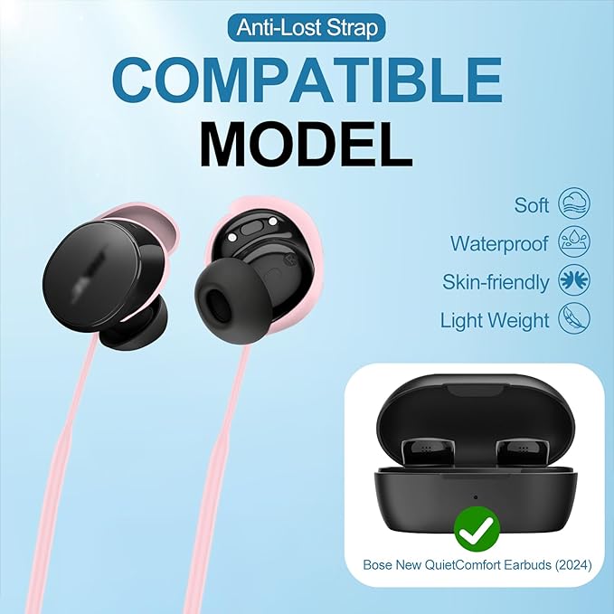 PUCGUE Anti-Lost Strap Compatible with Bose New QuietComfort Earbuds 2024, Silicone Sports Lanyard for Bose New QC Earbuds