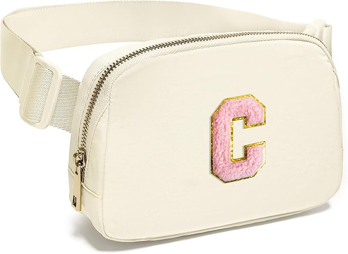 Gitus Personalized Gifts Birthday Gifts for Girls Fanny Pack Cross Body Bags with Initial Letter Preppy Stuff Gifts for Her Girlfriend Wife Sister Friends Mom (Ivory-C)