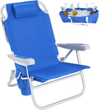 SUNNYFEEL Low Beach Chair, 5-Position Lay Flat Reclining, Backpack Portable Folding Chair with Cooler Bag & Cup Holder, Heavy Duty 350 LBS, Compact for Beach, Camping, Travel (New Blue)