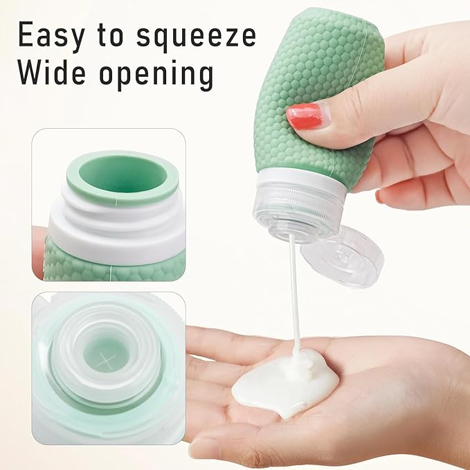 2 oz Travel Bottle Silicone Small Liquid Travel Containers 2 Pack Leak Proof TSA Approved Bottles On The Go Size Traveling Kit for Toiletries Shampoo Body Wash Skincare Lotion Women Men Leather Green