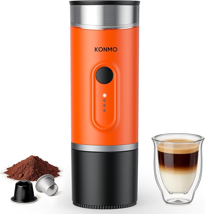 Portable Espresso Machine with Self-Heating System, 15 Bar Portable Coffee Maker Compatible with Capsules & Ground Coffee, Espresso Maker for Car, Camping & Travel