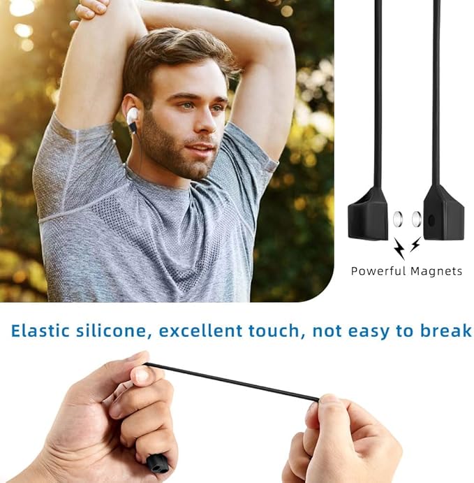 Magnetic Anti-Lost Straps for AirPods,4 Pack Ultra Strong Magnetic AirPods Strap Anti-Lost Neck Rope Cord,Soft Silicone Sports Lanyard Compatible with AirPods 1&2/ Pro /2nd/3rd (2Black+2White)