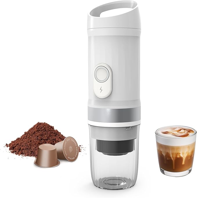 Portable Electric Espresso Machine, 3 IN 1 Self-Heating Travel Coffee Maker for Ground Coffee, NS Capsule&DG Capsule, 20 Bar Portable Coffee Maker with 9600mAh Battery for RV/Hiking/Office/Camp
