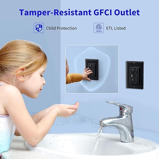 20 Amp Self-Test GFCI Outlet Combination with USB Type A and Type-C, Tamper Resistant Thinner Duplex Outlet, in-Wall, USB Charger for Smartphones, Tablets and Smart Home Appliance, Black