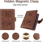 Passport Holder Wallet Cover Personalized Letter A-Z Travel Wallet RFID Blocking Passport Cover Wallet Case for Travel Passport Book Holders for Women and Men, Brown-N