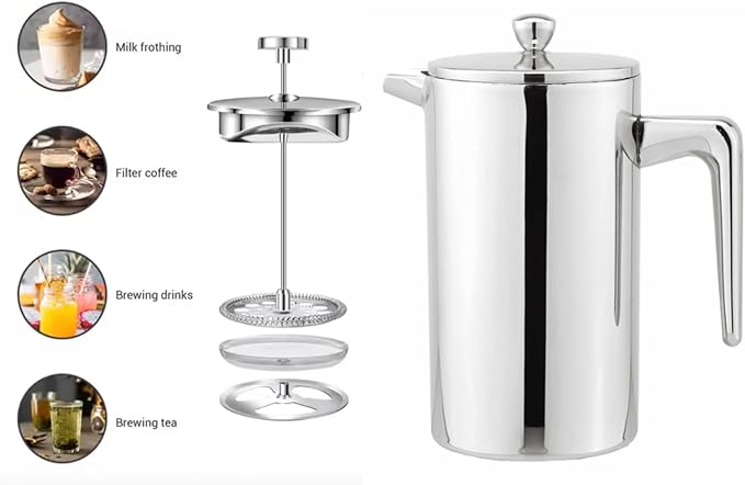 VIA CREMA French Press Coffee Maker, Stainless Steel, 800ml/27oz