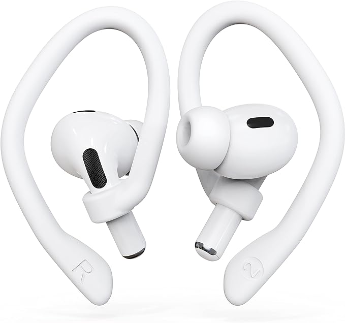 [2 Pairs] DamonLight Ear Hooks for AirPods Pro 2 & 1, AirPods 4 & 3 & 2 & 1, Airpod Ear Hook, Anti-Slip Comfortable Fit, Ergonomic Design, AirPods Accessories (Medium, White)