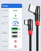 SUNGUY Right Angle USB C Cable 2Pack [6FT/2m] 3A 90 Degree USB 2.0 USB-C Fast Charging Data Sync Cable Nylon Braided for iPhone 16 15 Pro/Pro Max/Plus Samsung Galaxy S25/S24/S23, iPad