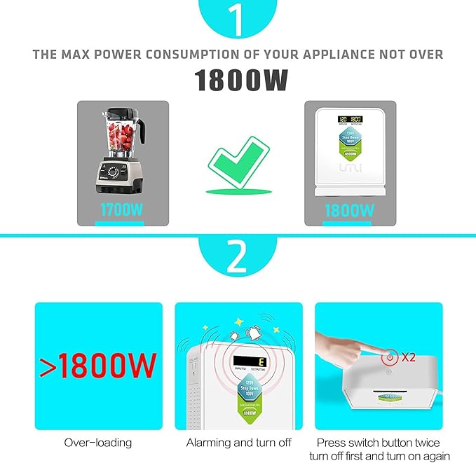 UMI 1800 Watt Voltage Converter Transformer - Heavy Duty Step Down AC 120V to 100V Power Converter - for Japan Appliances Use in US Canada Mexico – CE Certified [3-Year Warranty]