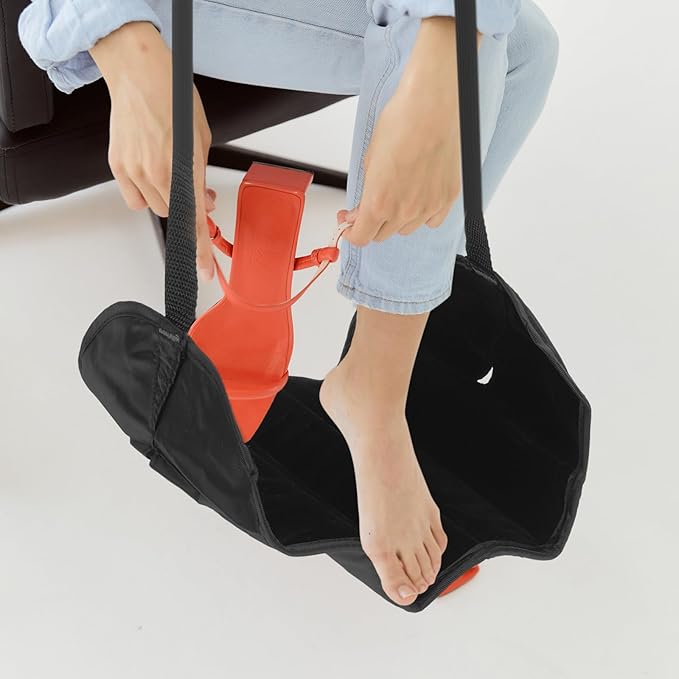 OUNONA Airplane Foot Hammock Portable Footrest Foot Hanger Travel Footrest Black for Airplane and Office Use