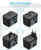 Universal Travel Adapter, VINTAR International Power Adapter with 6A 3 USB C and 2 USB Ports, All in One Travel Essentials Plug Adapter, Worldwide Outlet Converter for Europe UK USA AUS(Type C/G/A/I)