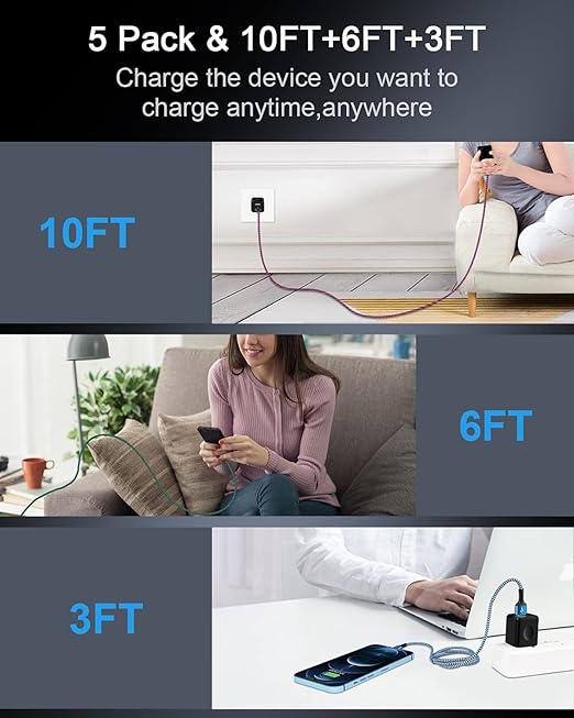 USB A to Lightning Cable-2Pack/6Ft Nylon Braided Long iPhone Charger Cord, Apple Approved Fast Charging Power Wire for iPhone 14 Pro Max, 13 Pro Max, 13Pro, 13, 13 Mini, 12 11 10 XR XS X 8 Plus 7 6 6s