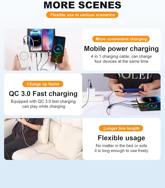 SIQIWO Multi USB C Cable Fast Charging, [4FT/2 Pack] QC 3.0(3A) USB C Splitter Cable, 4 in 1 Charger Cord with 4 Type C Ports, for iPhone 17/16/15 Series, iPad Air/Pro, Samsung Galaxy S25, Pixel, PS5