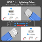 2Pack Blue Fast Charger Cable 6ft [Apple MFi Certified], USB Type C to Lightning Cable 6 Foot Apple iPhone Charging Cord for Apple iPhone 14/13/12 Pro XR XS Max X 8 Plus