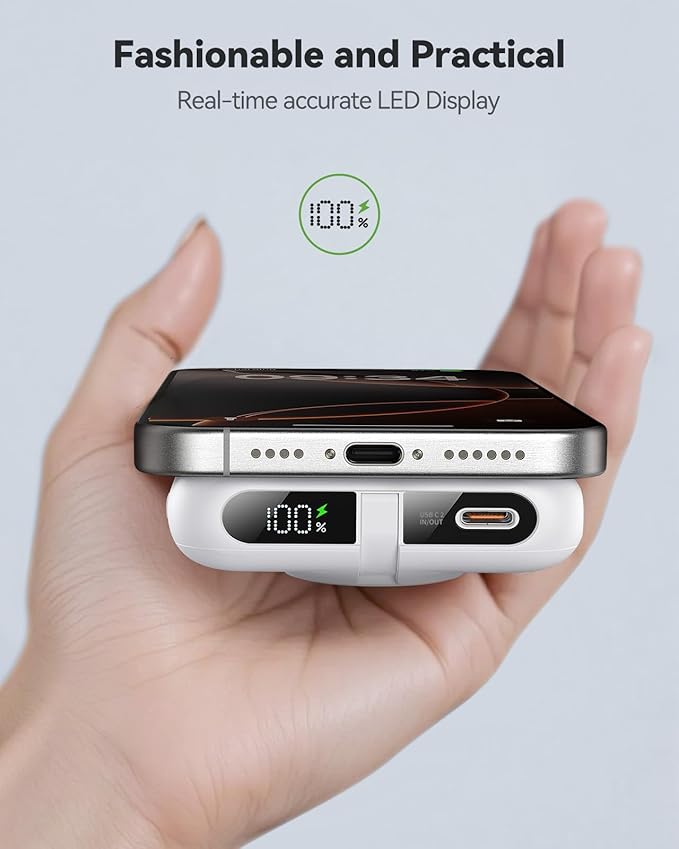 Magnetic Portable Charger for iPhone and Apple Watch, 10000mAh Wireless Power Bank PD 20W USB-C Fast Charging Battery Pack with Stand for iPhone Air 17/16/15/14/13/12 Pro Max、iWatch 11-1/SE/Ultra 3-1