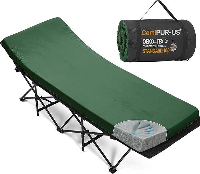 CYMULA Camping Cot Mattress 2in Memory Foam Sleeping Pad,Soft Warm Non-Slip Camping Mattress Topper with Retaining for Adults,Portable Roll up Pad for Travel（only Mattress）