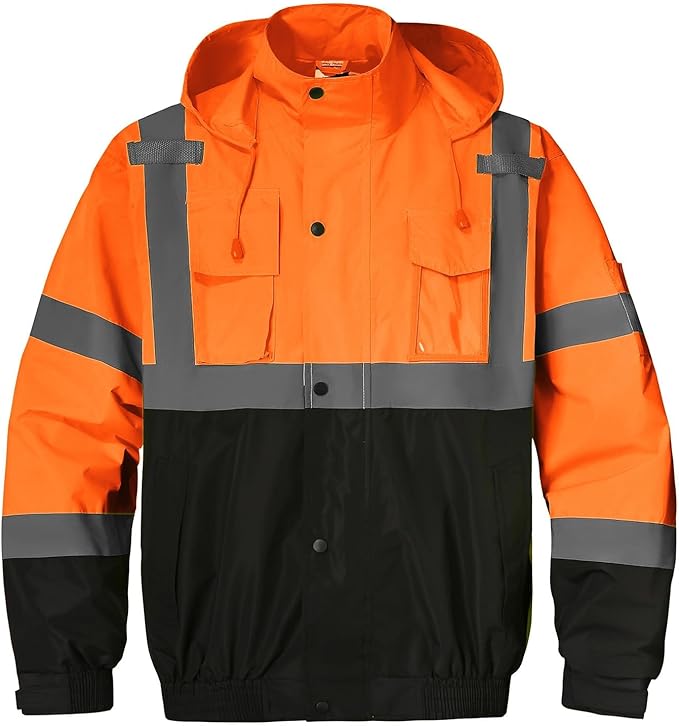 SKSAFETY Hi Vis Safety Rain Jacket for Men, Construction Work Rain Gear Heavy Duty Class 3 Rain Coat Waterproof Lightweight