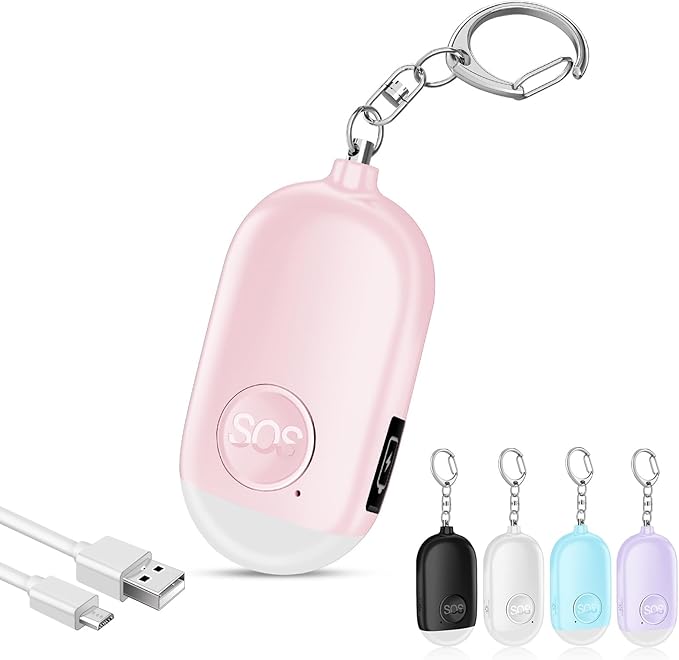 Hion Personal Safety Alarm for Women, Rechargeable 130dB Self Defense Alarm Keychain with LED Flashlight, Emergency Safe Sound Security for Children Elderly College Girls Men, Pink