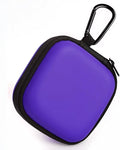 Square Earbud Case with Carabiner, Portable Small Carrying Pouch for Wired/Wireless Earphones, EVA Travel Organizer Box for Charging Cables, USB Flash Drives, SD Cards, Purple