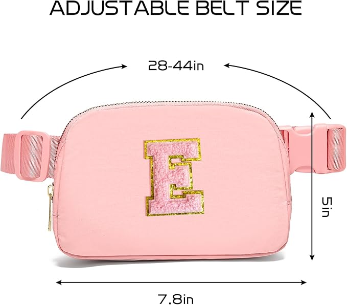 Gitus Belt Bag Fanny Pack Crossbody Bags with Initial Letter Patch Cute Stuff Birthday Gifts for Teenager Girls Trendy Preppy Stuff for Teen Girls Cool Stuff for Teens (Light Pink-E)