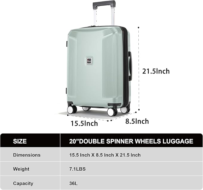 Luggage Sets 3 Piece, Lightweight Expandable PC Hardside Durable Suitcases with Spinner Wheels & TSA Lock, 20/24/28 Inch, Light Green