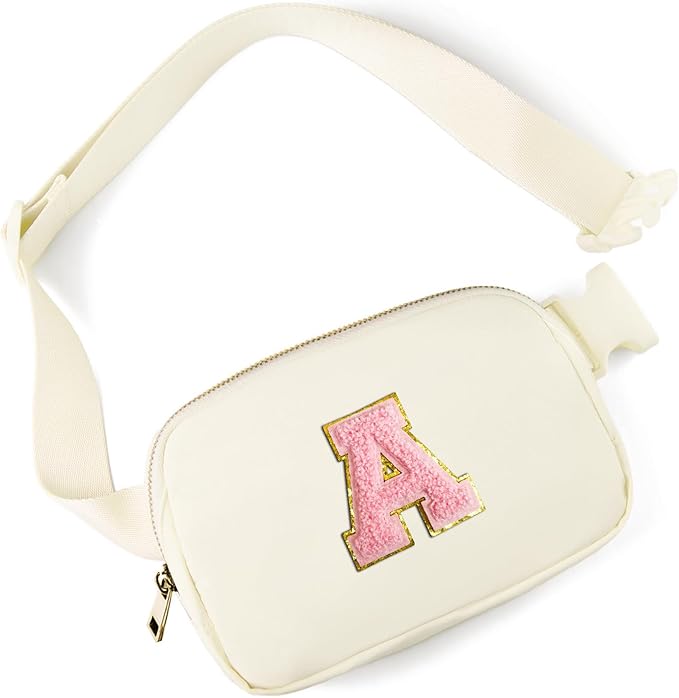 Gitus Personalized Gifts Birthday Gifts for Girls Fanny Pack Cross Body Bags with Initial Letter Preppy Stuff Gifts for Her Girlfriend Wife Sister Friends Mom (Ivory-A)