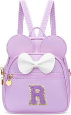 KKXIU Girls Initial Bowknot Cute Mini Backpack for Toddler, Travel Small Girl Backpacks, Personalized Birthday Gifts for Little Girls and Kids(R, Purple)