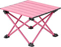 Wind Tour Roll-Up Camping Table, 4-Person Lightweight Aluminum Portable Outdoor Table with Carry Bag for Picnics BBQ Travel (15.7”x13.7”x11” | Pink)