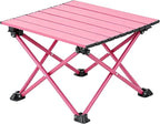 Wind Tour Roll-Up Camping Table, 4-Person Lightweight Aluminum Portable Outdoor Table with Carry Bag for Picnics BBQ Travel (15.7”x13.7”x11” | Pink)