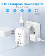 LENCENT 2 Pack Germany France Travel Power Adapter, Schuko Type E/F Power Plug Adaptor with 4 USB Ports(2 Type C), 4 Outlet Converter, US to EU Spain French German Greece Norway Iceland South Korea