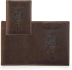 CONTACTS Full Grain Leather Passport Holder RFID Blocking Travel Passport Wallet Compatible with Airtag Passport Cover Case with 4 Card Slots, Coin Pocket with Badge