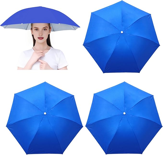 3 Pack Umbrella Hat, Sports Head Umbrella Hats for Adult Women, 26" Diameter Folding Waterproof Rainbow Fishing Headwear for Outdoor Party Beach Hiking