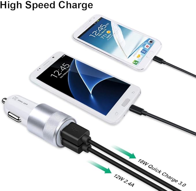 Fast Car Charger, Quick Charging 5.4A/30W Phone USB Car Charger Adapter Rapid Plug 2 Port Cigarette Lighter Charger Flush Compatible Samsung Galaxy S23 S22 S21 S20 Ultra S10e S10 S9 S8 Note, iPhone