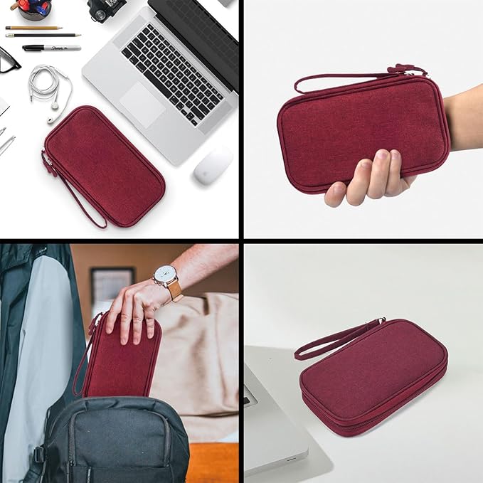 CAAORDKSO Electronic Organizer Travel Case, Cord Organizer Travel Cable Organizer Bag, Tech Pouch Accessories Carry Storage for Travel Essentials, Backpack, Business, Daily Commute (Wine Red,Large)