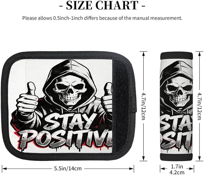 2 Pack Luggage Handle Wrap with Travel Tags - Non-Slip Protective Cover Soft Handle Grips Covers for Suitcase(Funny Skull Stay Positive)