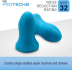 Flents Protechs Contoured for Comfort Foam Ear Plugs, Soft & Comfortable Hearing Protection for Work, Construction, Heavy Machinery, Studying, Travel & Sleep, NRR 32, Easy to Use, Blue, 50 Pairs