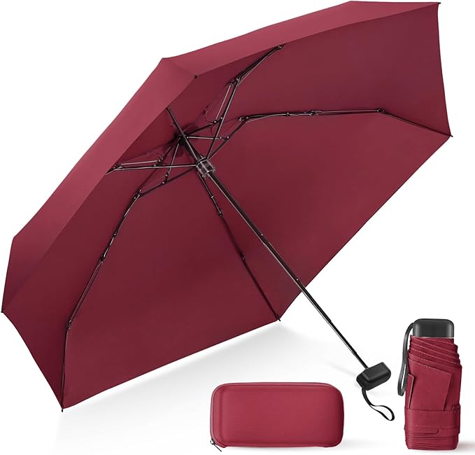 Compact Travel Umbrella with Case - Mini Umbrella for Purse, Small Lightweight &Tiny Design Perfect for Parasol Outdoor Sun&Rain Umbrellas