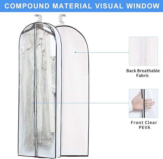 Mskitchen Clear Garment Storage with 4" Gusseted Hanging Covers - Durable, Transparent Protectors for Long Coats, Gowns, Dresses - 24"x 60"x 4" / 6 Pack