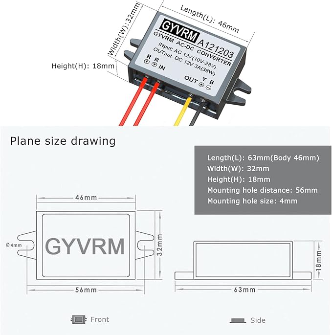 Walfront Step Down Volt Converter AC 10-28V to DC 12V Converter AC-DC Step Down Power Module (3A, Black, 2-Pin, Type A)