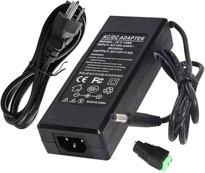12V 8A 96W Power Supply Adapter AC to DC Converter Charger AC 110V ~ 240V to DC 12V 8Amp Transformer for Water Pump, CCTV, Computer Project
