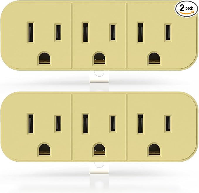 ELEGRP 2 to 3 Prong Grounded Triple Outlet Extender, Adapter Converters for Wall Outlets, Portable Polarized Wall Plug Splitter With 3 AC Outlets, ETL Listed, 2 Pack