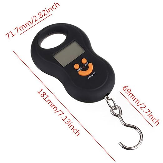 Pocket Portable 50kg/10g LCD Digital Scale Electronic Hand Held Hook Belt Luggage Hanging Scale Backlight Balance Weigting (Black)