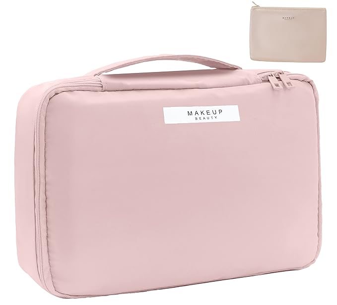Queboom Travel Makeup Bag Cosmetic Bag Makeup Bag Toiletry bag for women and men(Pink)