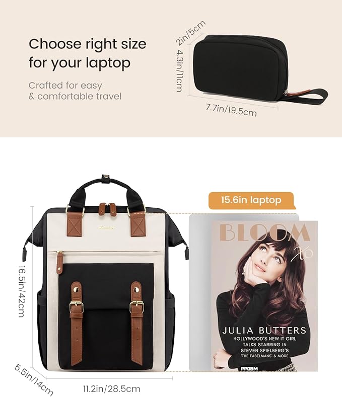 LOVEVOOK Laptop Backpack for Women with Large Capacity, Teacher Bag Work Backpack Purse Laptop Computer Back Pack, Business Travel Backpack, Nursing College Bookbag, 15.6 Inch, Black-Beige-Brown
