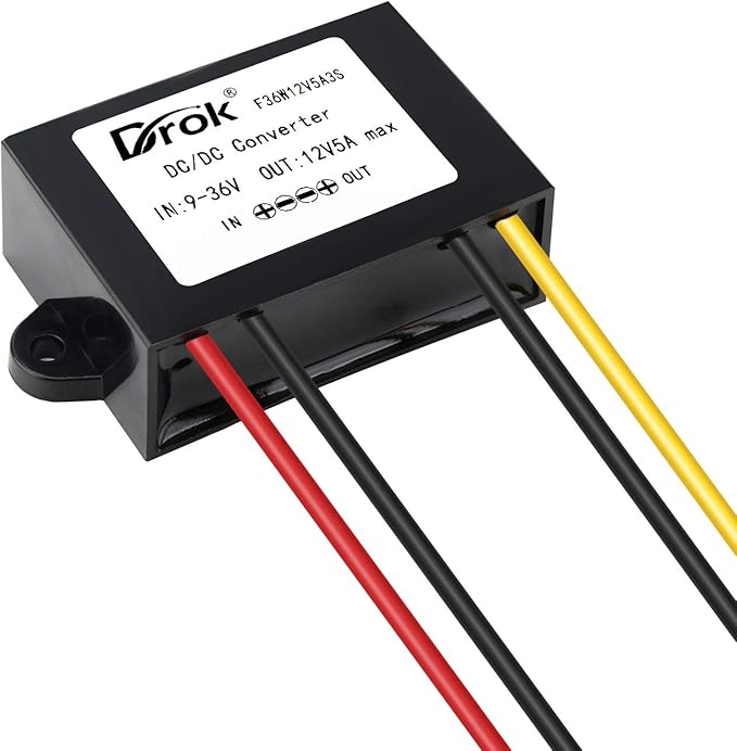 DROK DC-DC Stabilizer, 9V-36V to 12V Boost Buck Converter 5A 60W Waterproof Auto Step Up Down Voltage Regulator 12V Volt Transformer for Car Audio Solar Power System LCD Television LED Display Screen