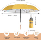 Kids Umbrella for Boys Girls, Yellow Cute Cartoon Automatic Folding Travel Umbrella with Reflective Stripe, Double Canopy Waterproof, 8 Ribs Windproof, Compact Rain Gear