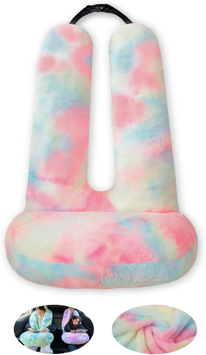 FHSGGP Travel Pillow Car Travel Sleep Support Pillow 2-in-1 Lap Pillow and Car Pillow with Neck and Body Support for Adults and Kids on Long Trips Kids Travel Pillow Colorful Pink