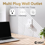 Unidapt Multi Plug Outlet Extender 2 Pack - 3 Way Wall Outlet Splitter, Cruise Ship Essentials Power Plug Adapter, Compact Travel Wall Tap Expander, Flat Angled Design, Home, Office, Dorm - White